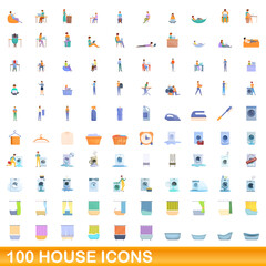 100 house icons set. Cartoon illustration of 100 house icons vector set isolated on white background