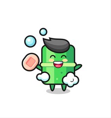 bamboo character is bathing while holding soap