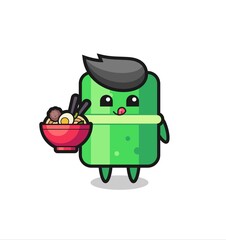cute bamboo character eating noodles