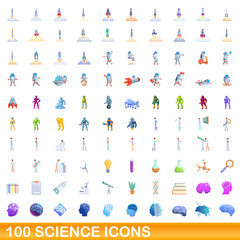 100 science icons set. Cartoon illustration of 100 science icons vector set isolated on white background