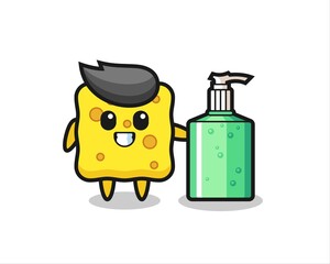 cute sponge cartoon with hand sanitizer