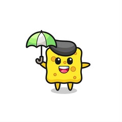 cute sponge illustration holding an umbrella