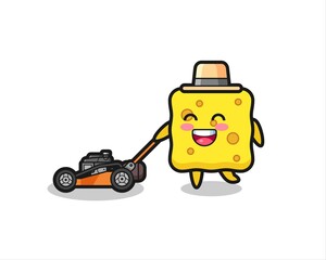 illustration of the sponge character using lawn mower