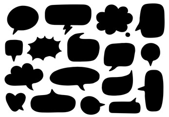 Vector set of speech bubbles. Black silhouettes frames for presentation, and infographic. Hand-drawn, doodle elements isolated on white background.
