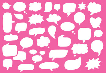 Vector set of speech bubbles. White silhouettes frames for presentation, and infographic. Hand-drawn, doodle elements isolated on colorful background.