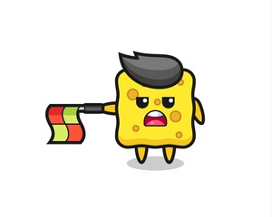 Obraz premium sponge character as line judge hold the flag straight horizontally