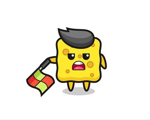 sponge character as line judge hold the flag down at a 45 degree angle