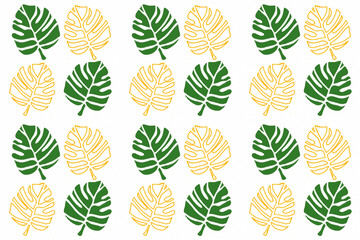 Abstract seamless pattern with leaves on green and gold background.