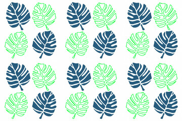 Abstract seamless pattern with leaves on blue-green background.