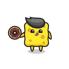 illustration of an sponge character eating a doughnut