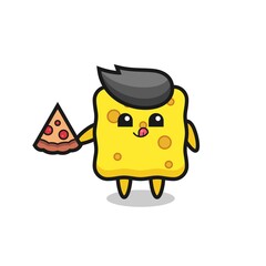 cute sponge cartoon eating pizza