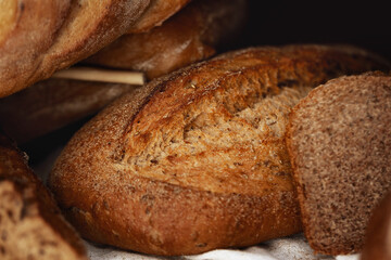 Macro shot of freshly baked bread loaf