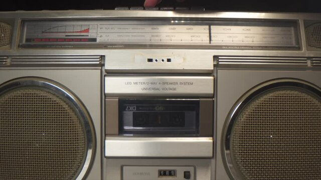 zoom out of a cassette tape boombox