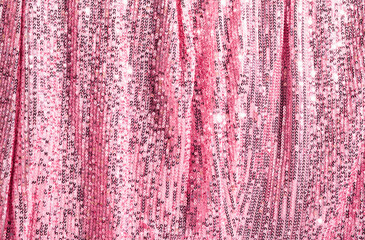 Fantastic background glitters pink curtain made of luxurious lurex sequins. Festive podium for...