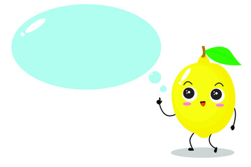 Vector illustration of a flat lemon character with cute talking expression isolated on white background, collection of simple minimal style, fresh fruit for mascot, emoticon