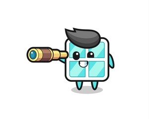 cute window character is holding an old telescope