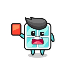 window cute mascot as referee giving a red card