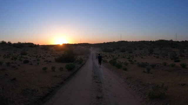 A man going to the Kyzylkum desert