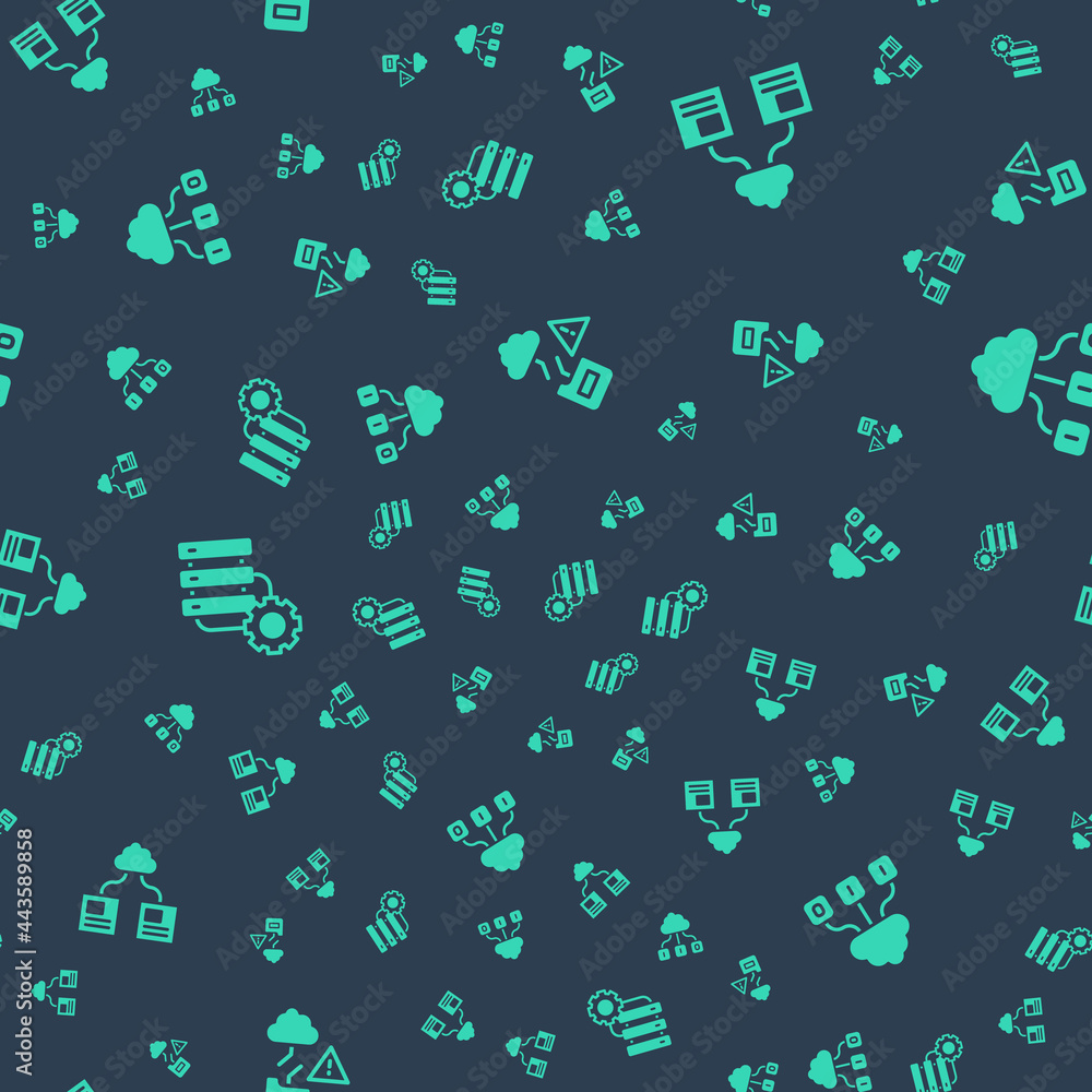 Poster set cloud technology data transfer, , server and gear and on seamless pattern. vector