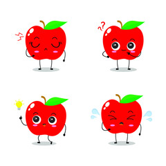 Vector illustration of a flat red apple character with cute expression isolated on white background, collection of simple minimal style, fresh fruit for mascot, emoticon