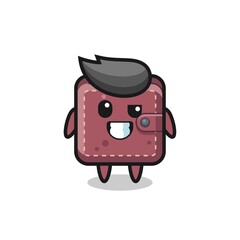 cute leather wallet mascot with an optimistic face