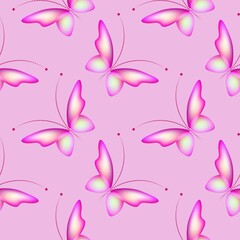 Naklejka na ściany i meble Cheerful pattern with colorful butterflies. Regular seamless pattern.Seamless pattern, funny background.