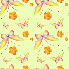 Fototapeta na wymiar Cheerful pattern with colorful butterflies. Regular seamless pattern.Seamless pattern, funny background.