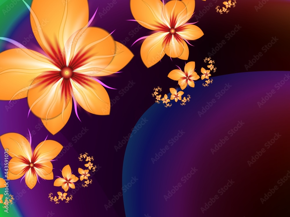 Poster original fractal image with yellow flowers. template with place for inserting your text. fractal art