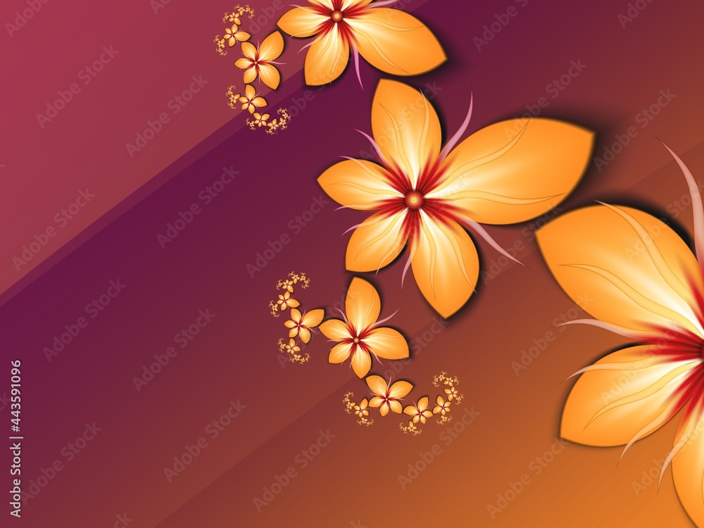 Poster original fractal image with yellow flowers. template with place for inserting your text. fractal art