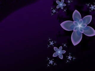 Fototapeta na wymiar Fractal image with flowers on dark background.Template with place for inserting your text.Multicolor flowers. Fractal art as background.