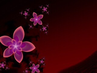 Fototapeta na wymiar Red fractal image with fantasy flowers. Template with place for inserting your text. Fractal art as red background.