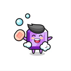 purple gemstone character is bathing while holding soap