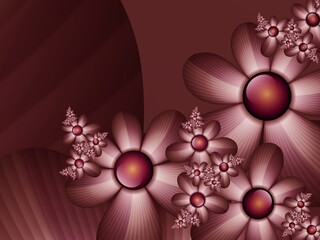 Red fractal image with fantasy flowers. Template with place for inserting your text. Fractal art as red background.