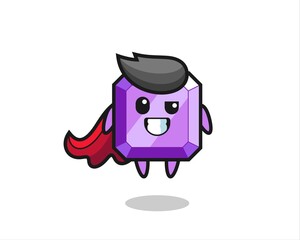 the cute purple gemstone character as a flying superhero