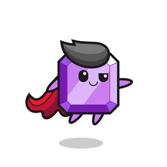cute purple gemstone superhero character is flying
