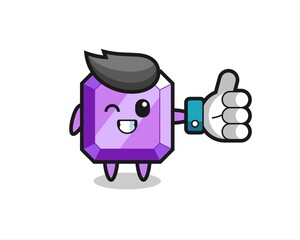 Fototapeta na wymiar cute purple gemstone with social media thumbs up symbol