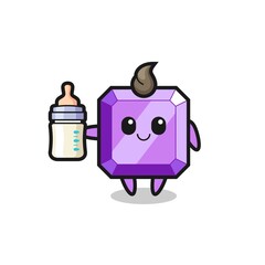 baby purple gemstone cartoon character with milk bottle