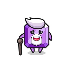 Obraz premium cute purple gemstone grandpa is holding a stick