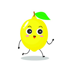 Vector illustration of a flat lemon character with cute walk expression isolated on white background, collection of simple minimal style, fresh fruit for mascot, emoticon