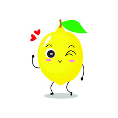 Vector illustration of a flat lemon character with cute flirty smile expression isolated on white background, collection of simple minimal style, fresh fruit for mascot, emoticon