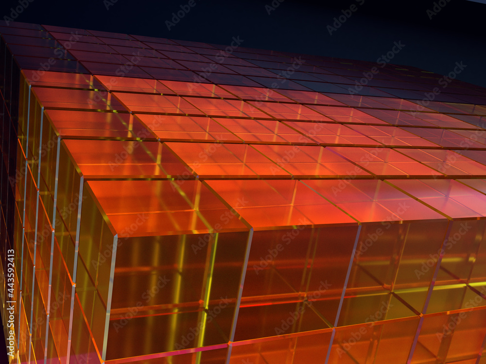 Poster 3d rendered transparent blocks as an abstract visualization for block chain technology, crypto curre