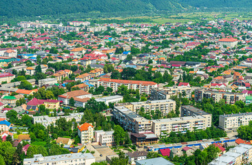 Panoramic view of Kust city from Khust castle in Khust, Ukraine on June 24, 2021.