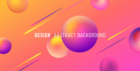 Abstract background with bright neon fluorescent spheres and comet rays on warm gradient backdrop