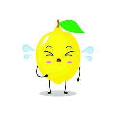 Vector illustration of a flat lemon character with cute cry expression isolated on white background, collection of simple minimal style, fresh fruit for mascot, emoticon
