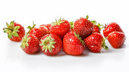 Food banner. Group sweet ripe strawberries on a white background. Organic farmer food. Copy space....