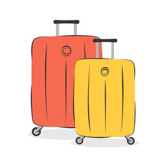 Suitcases with wheels, luggage bag, travel bag for traveling, vacation and business trips. Flat vector illustration.
