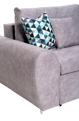 Fragment of a pink sofa with pillows, close-up, on a white background in isolation