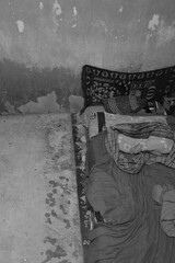 Bandung, Indonesia - 06 Juli 2021 : the bed of a person who only has minimal income in Indonesia