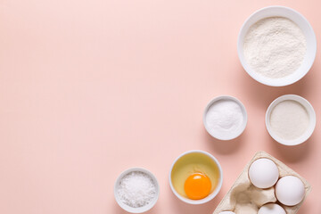 Baking or cooking background. Ingredients, kitchen items for baking