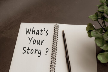 What is your story text on notebook with dark background